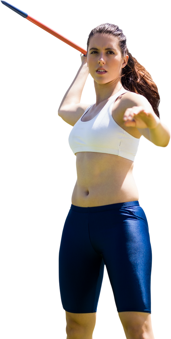 Caucasian Female Athlete Holding Javelin on Transparent Background - Download Free Stock Images Pikwizard.com