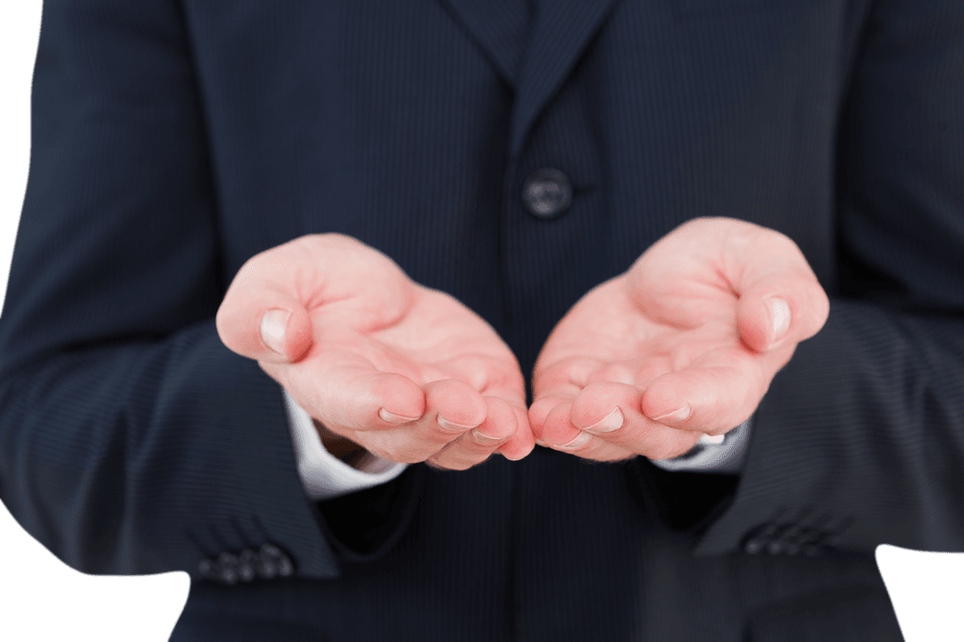 Businessman Open Hands Gesture on Transparent Background