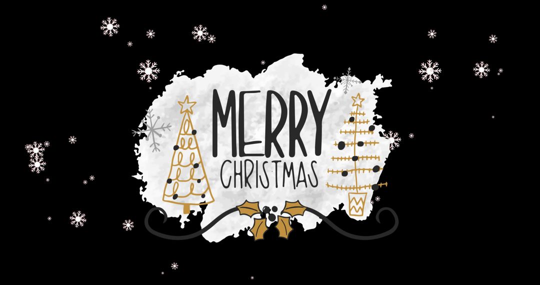 Elegant Christmas Greeting with Falling Snow and Gold Trees