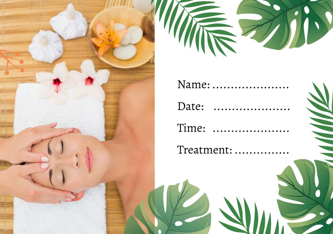 Spa Appointment Card with Head Massage and Botanical Element - Download Free Stock Templates Pikwizard.com