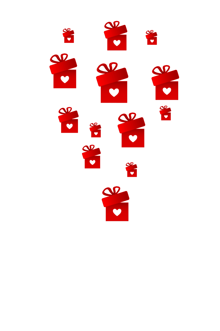 Transparent Red Gift Boxes with Heart Symbols for Valentine's Day