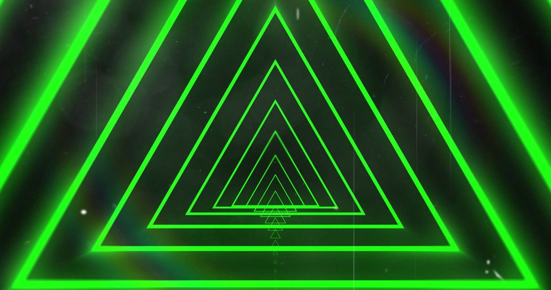 Green Neon Triangles in Futuristic Infinite Tunnel