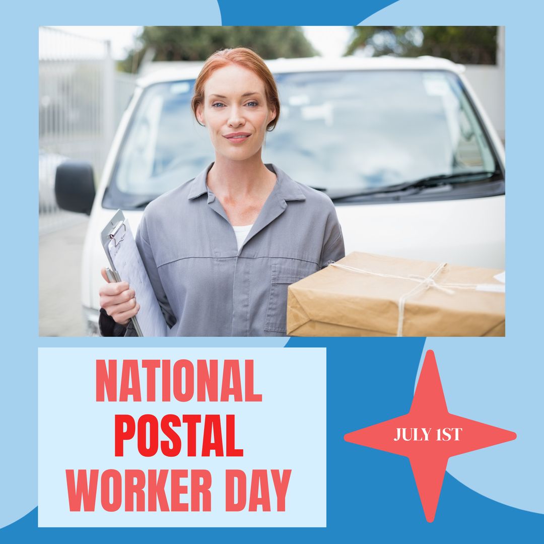 Female Postal Worker Holding Packages Celebrating National Postal Worker Day July 1st - Download Free Stock Templates Pikwizard.com