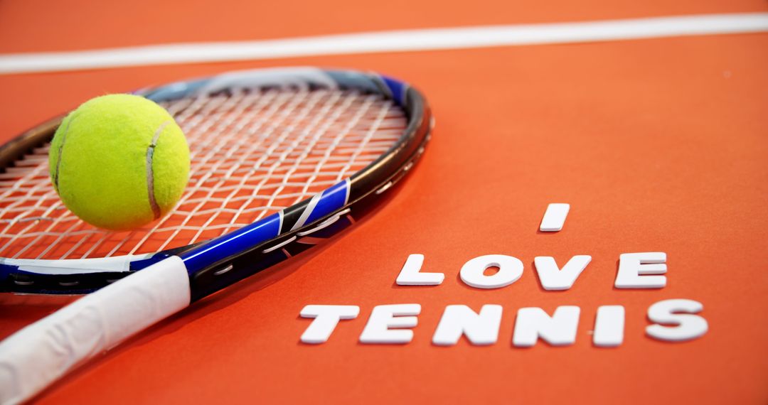 Tennis Racket and Ball with I Love Tennis Text on Court - Free Images, Stock Photos and Pictures on Pikwizard.com