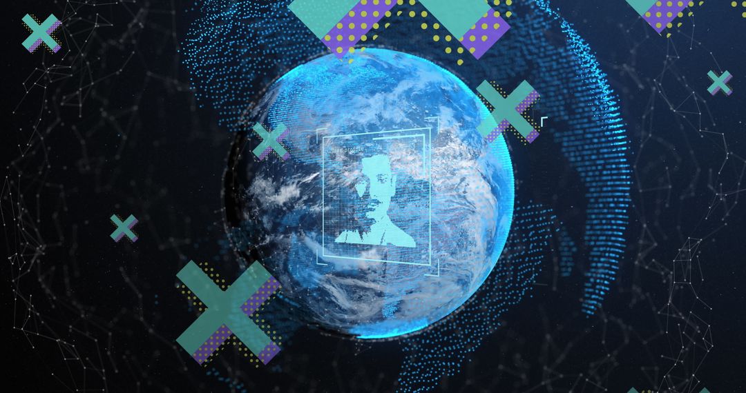 Digital Earth Hologram with Recognition and Data Grid Overlay
