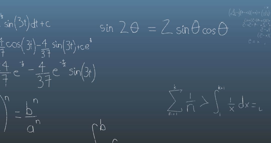 Mathematical Equations Digital Visualization on Blue Background