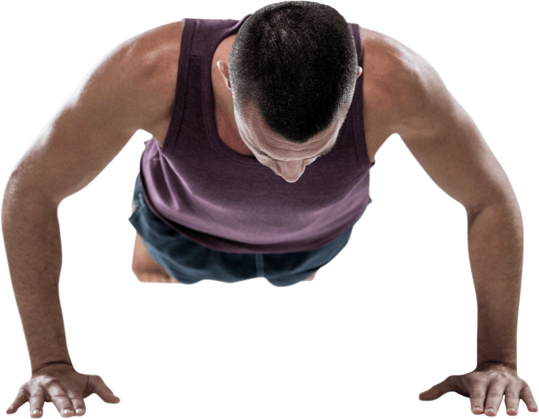 Transparent Fit Man Exercising with Focused Push-Ups