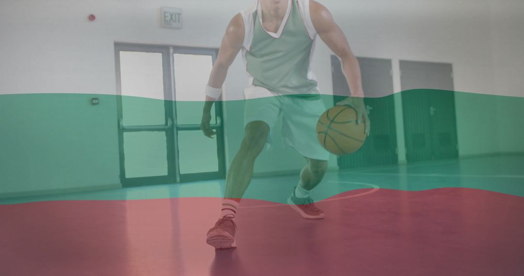 Basketball Player Dribbling over Bulgarian Flag Layers