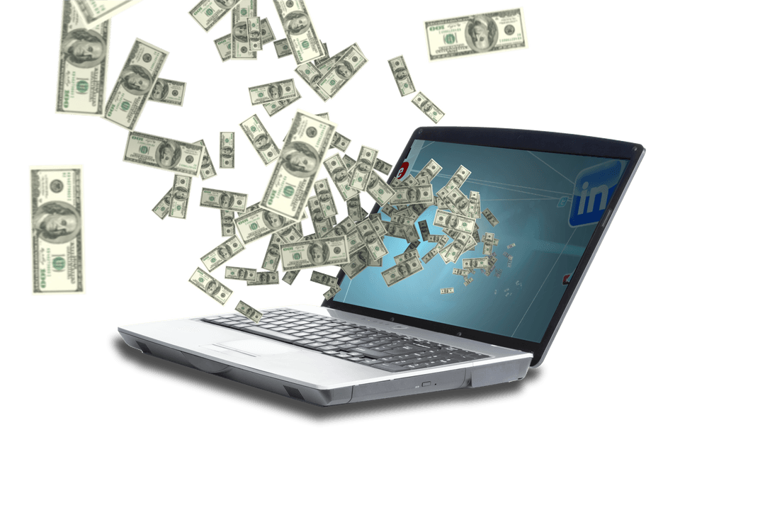 Transparent Dollars Flowing Out of Laptop Illustration