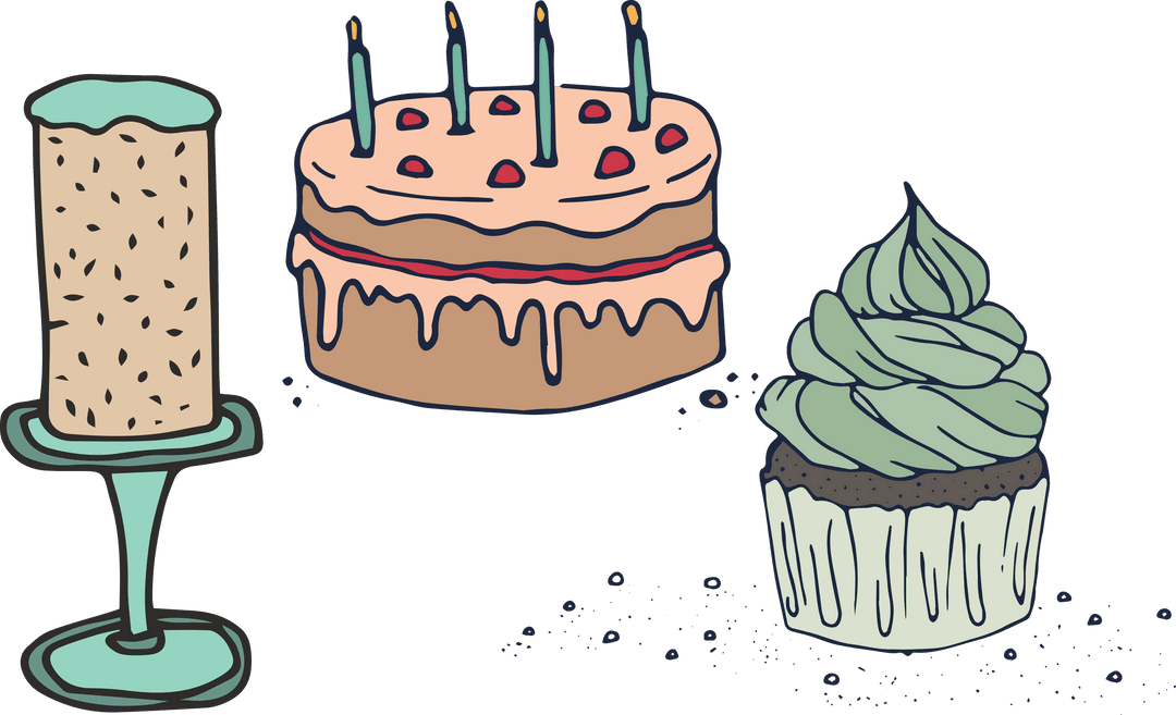 Vibrant Cake Illustrations on Transparent Background for Celebrations