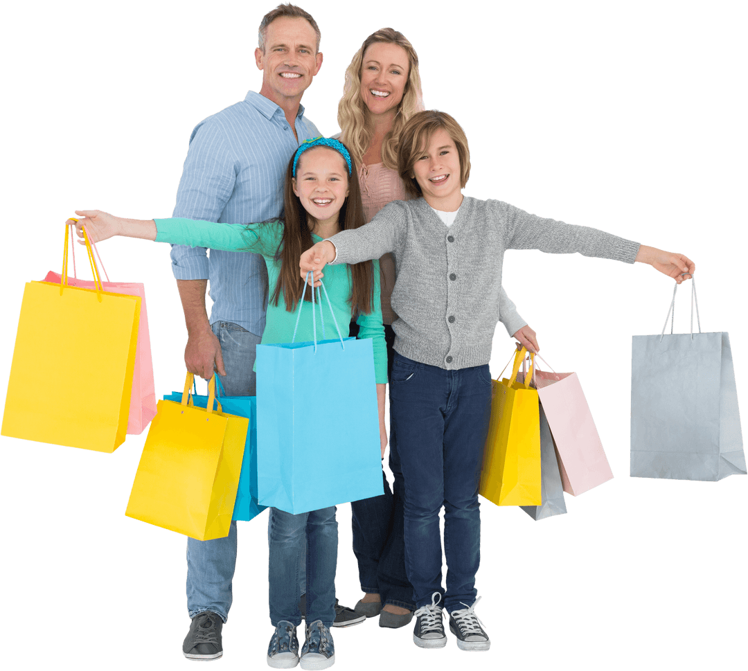 Transparent Family Enjoying Shopping with Colorful Bags