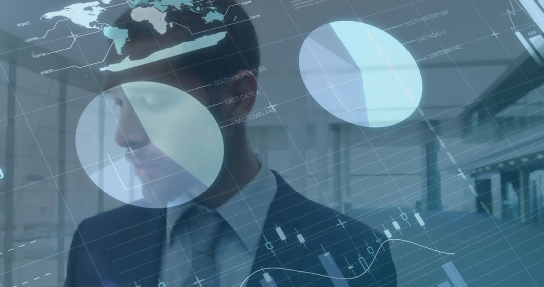 Businessman Analyzing Digital Charts in Modern Office Environment