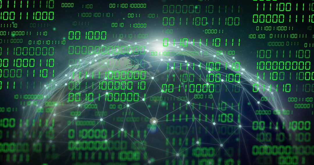 Globe with binary coding matrix in digital technology concept