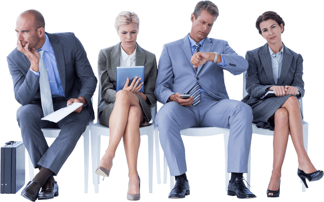 Transparent Group of Business Professionals Waiting for Interviews