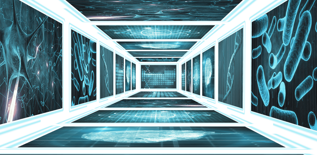Futuristic Sci-Fi Corridor with Transparent Screens and Blue Holographic Interfaces - Download Free Stock Images Pikwizard.com
