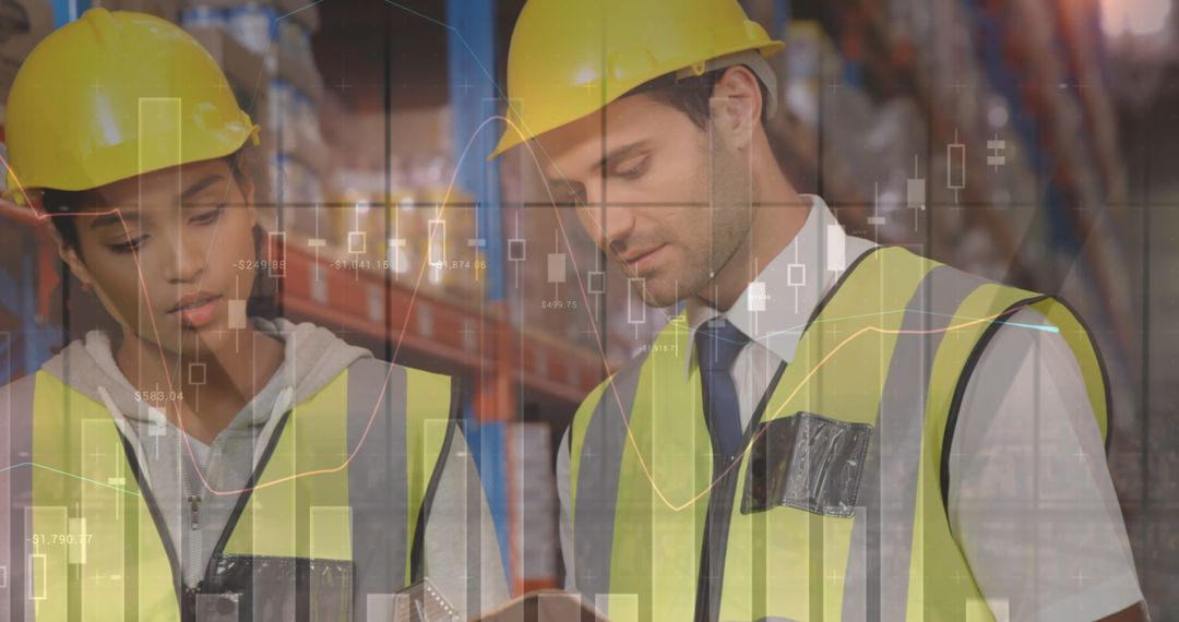 Mixed Ethnicity Warehouse Team Analyzing Global Data Overlays