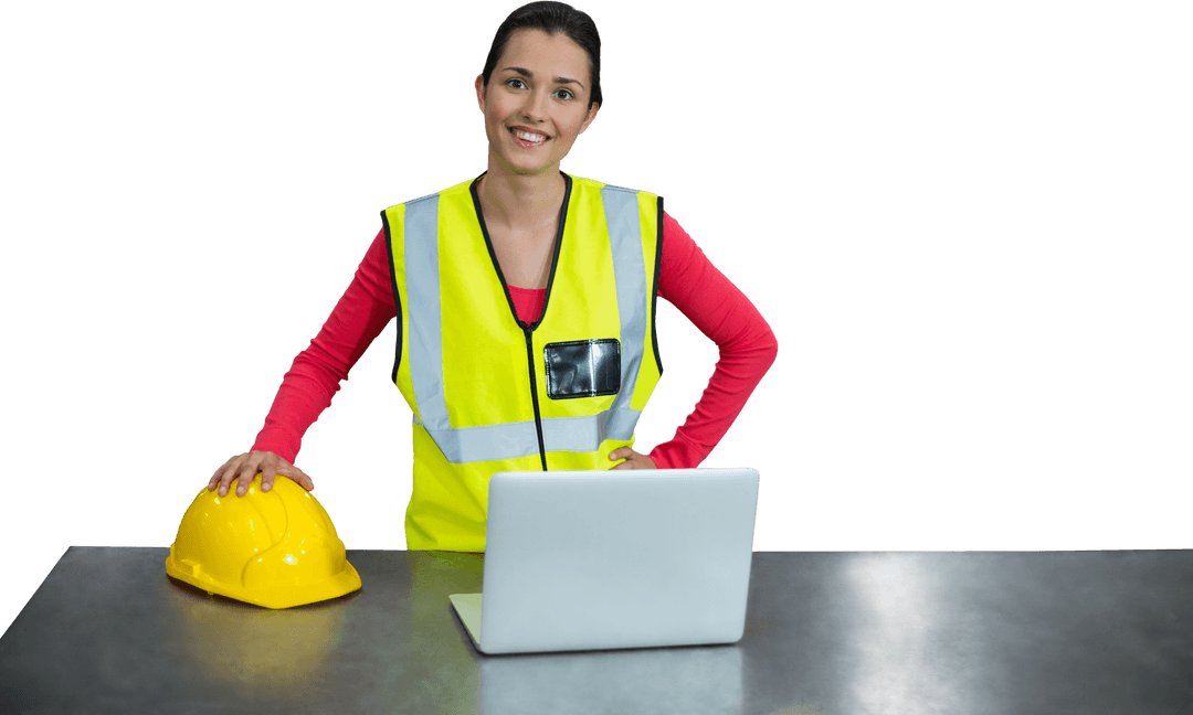 Transparent Background of Female Architect Holding Yellow Hard Hat