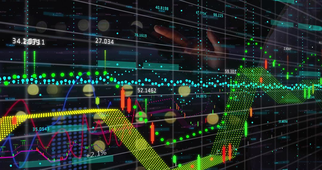 Digital Candlestick Chart with Holographic Trends Emphasizes Modern Trading