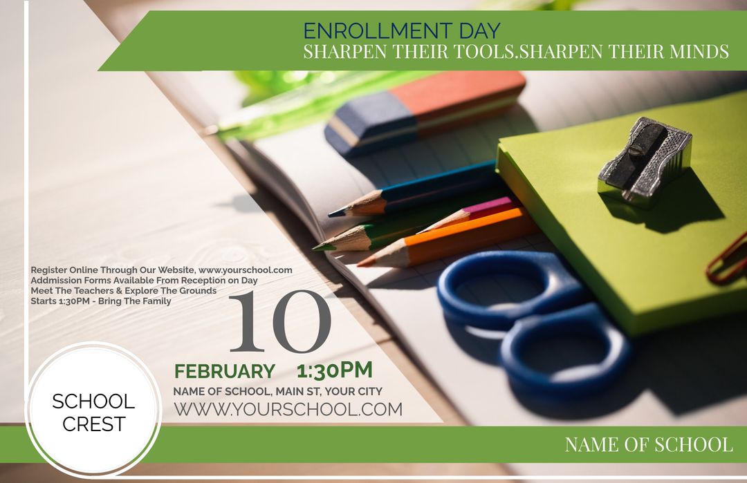 Vibrant School Enrollment Day Invitation with Supplies