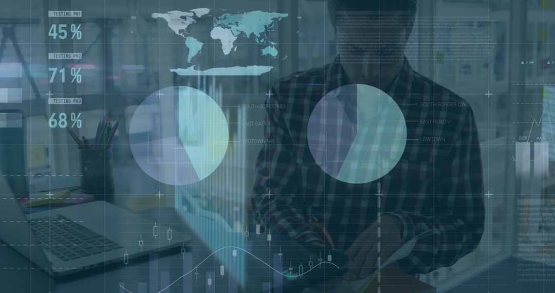 Digital Analysis with Futuristic Charts and Graphs Overlay
