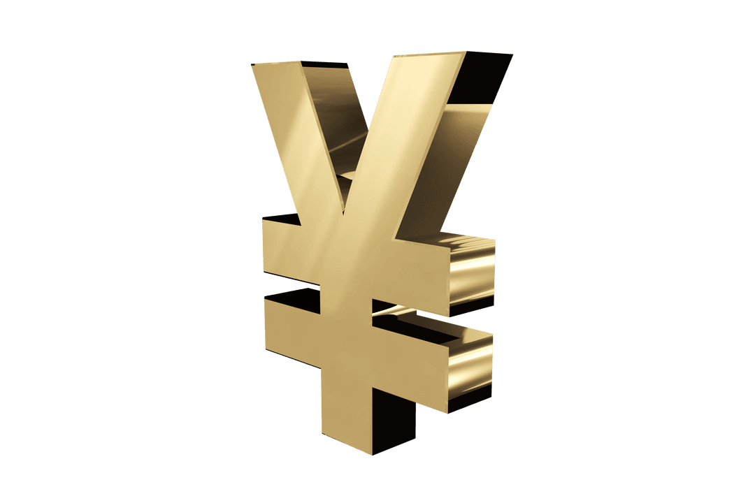Golden Yen Symbol with Transparent Background for Finance
