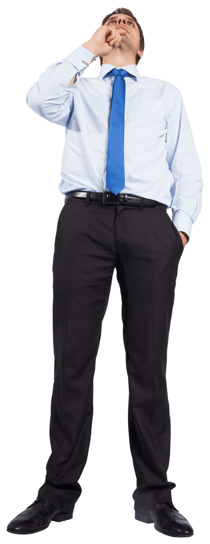 Pensive Businessman Standing on Transparent Background