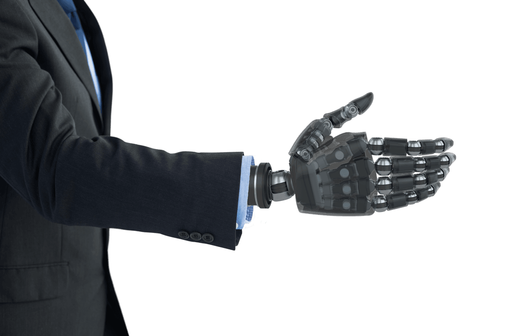Transparent View of Businessman with Futuristic Robotic Hand For a Handshake