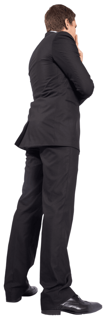 Thoughtful Businessman in Black Suit on Transparent Background