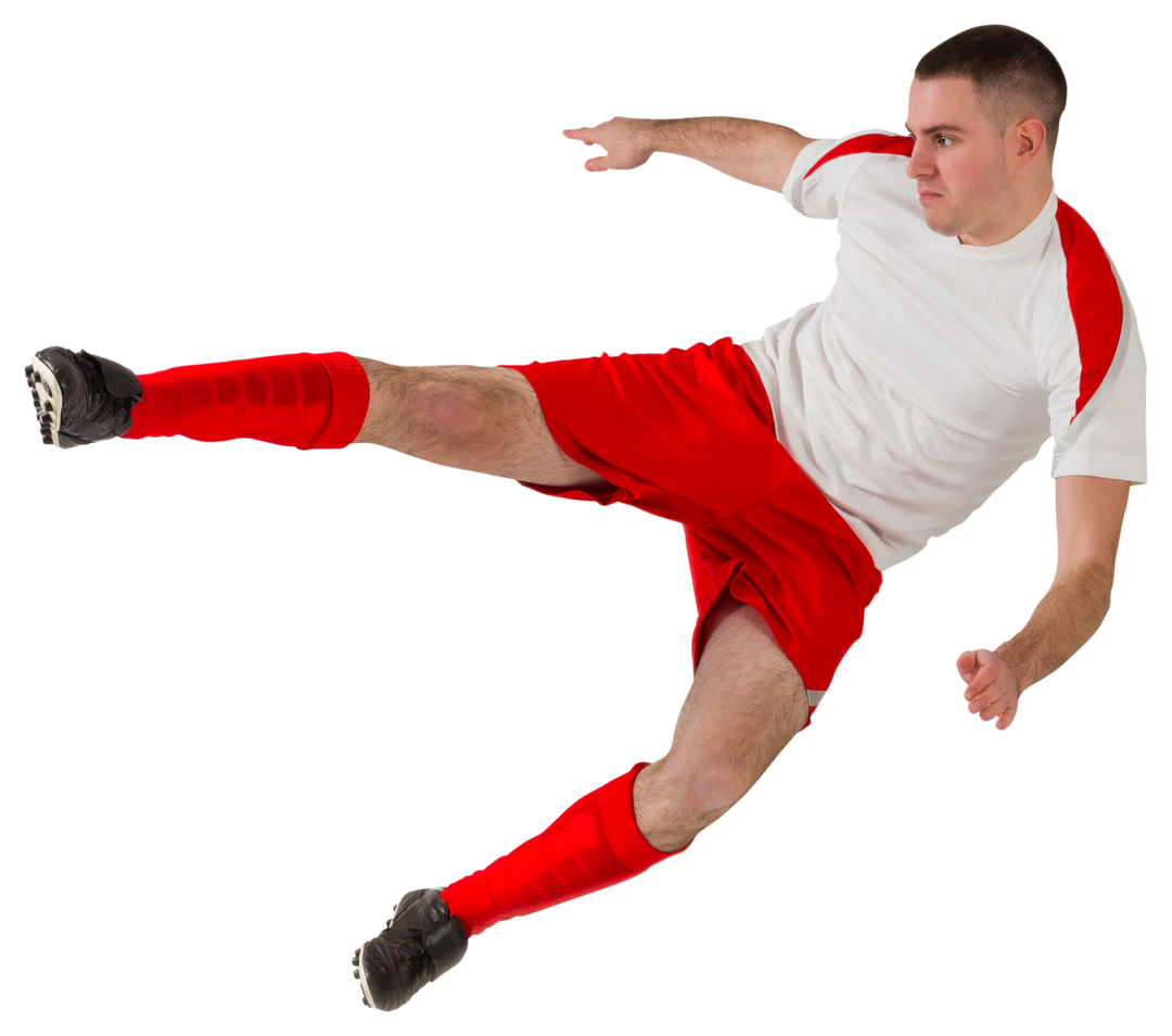 Transparent Football Player Kicking in Red and White Outfit - Download Free Stock Images Pikwizard.com