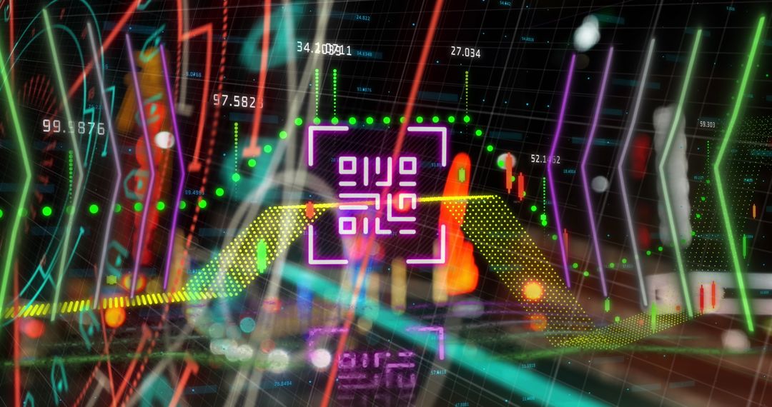 Neon QR Code Scanner Integrates with Financial Data Visualization