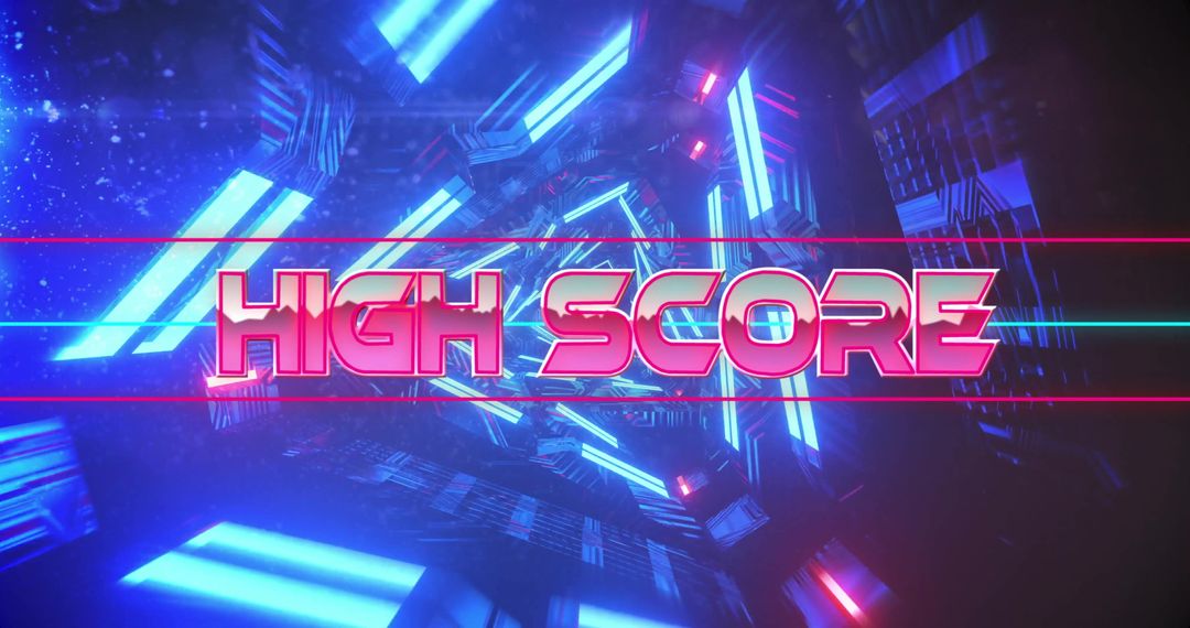 Neon High Score Text with Futuristic Digital Pattern Background