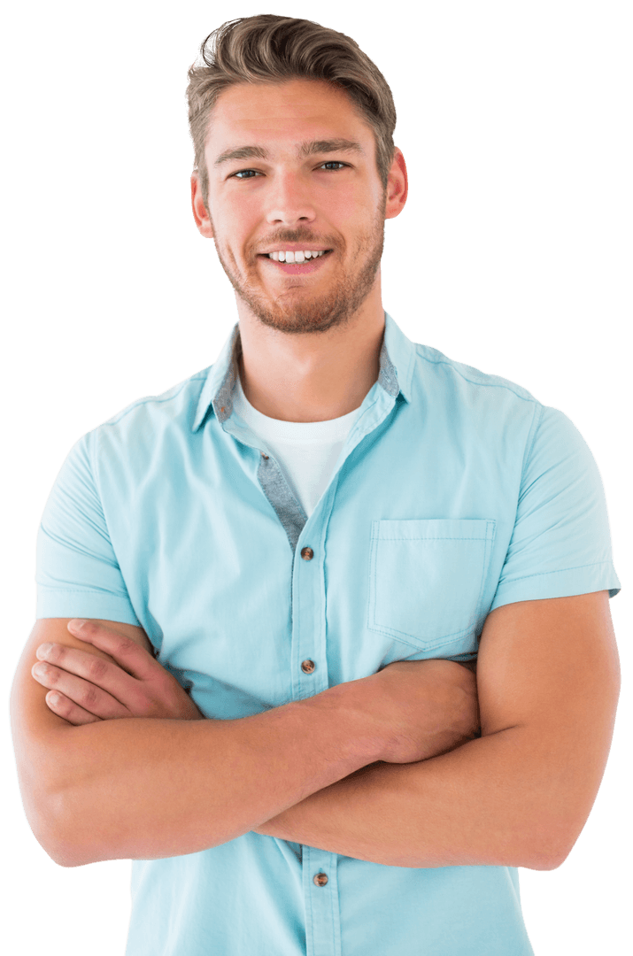 Smiling Man with Crossed Arms on Transparent Background