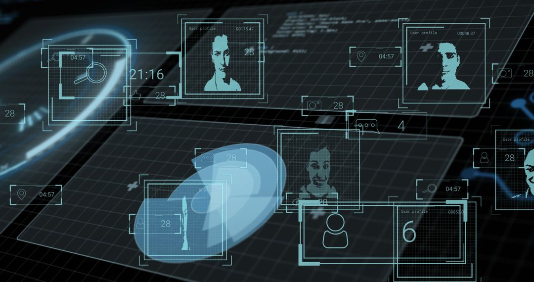 Digital Data Processing Overlay with Icons on Futuristic Interface - Free Images, Stock Photos and Pictures on Pikwizard.com