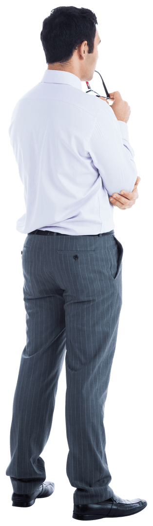 Transparent Back View Pensive Caucasian Businessman Isolated on White Background