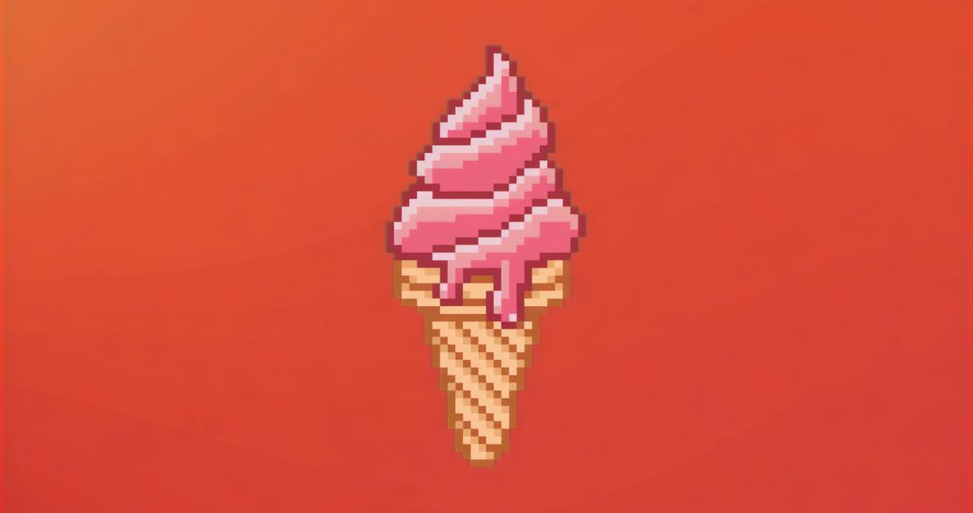 Pixel-Art Pink Ice Cream Cone on Vibrant Red Background