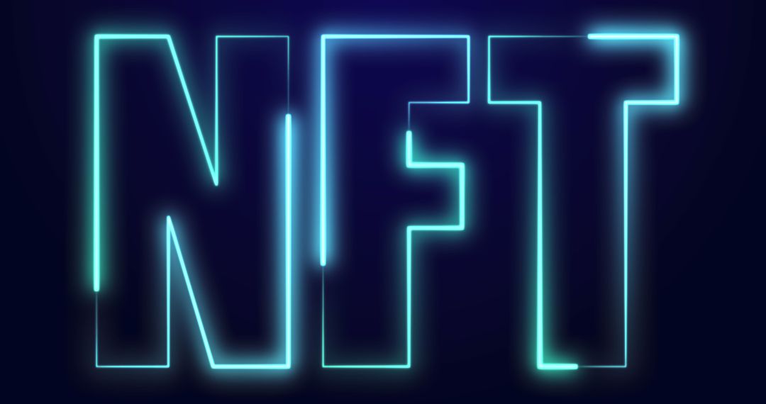 Glowing Neon NFT Text on Blue Digital Background