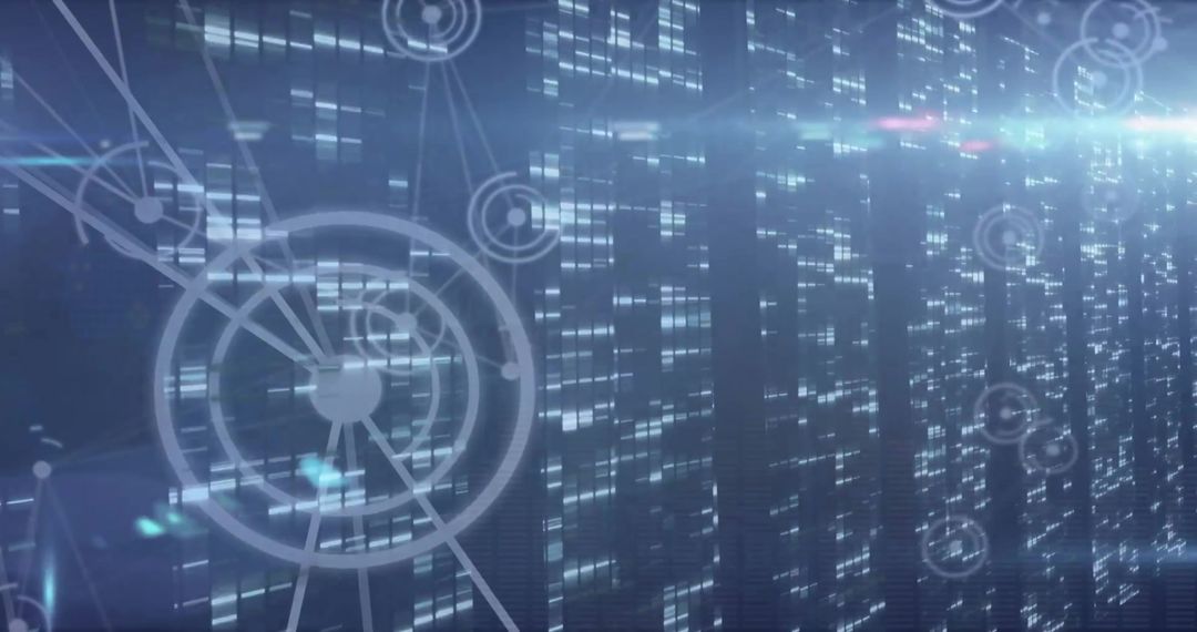 Digital Data Network with Futuristic Interface Overlays