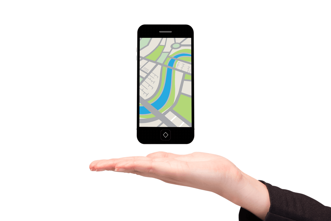 Hand Presenting Transparent Smartphone with Map App