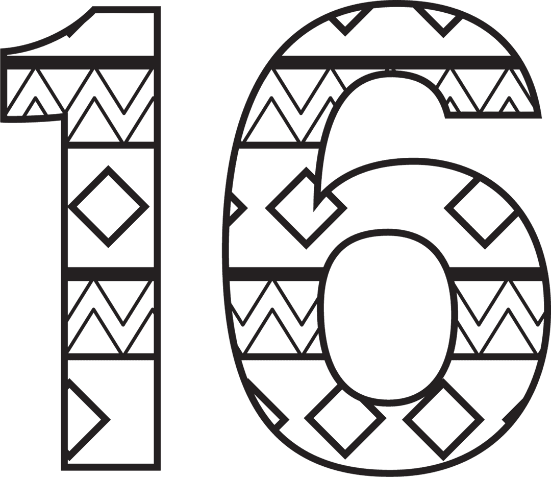 Geometric Number 16 on Transparent Background