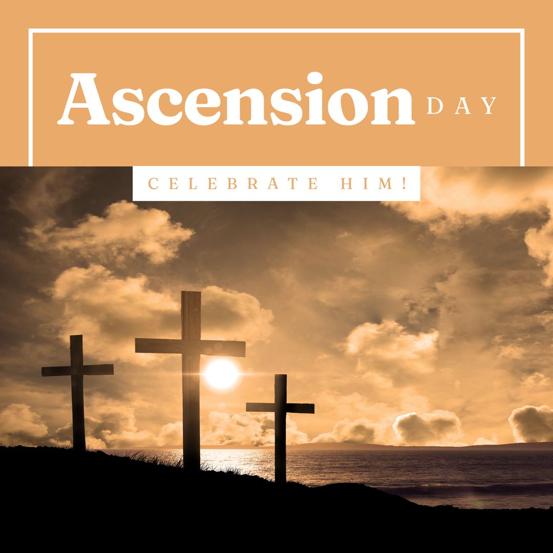 Ascension Day Crosses Silhouette Against Sunset Sky by Sea