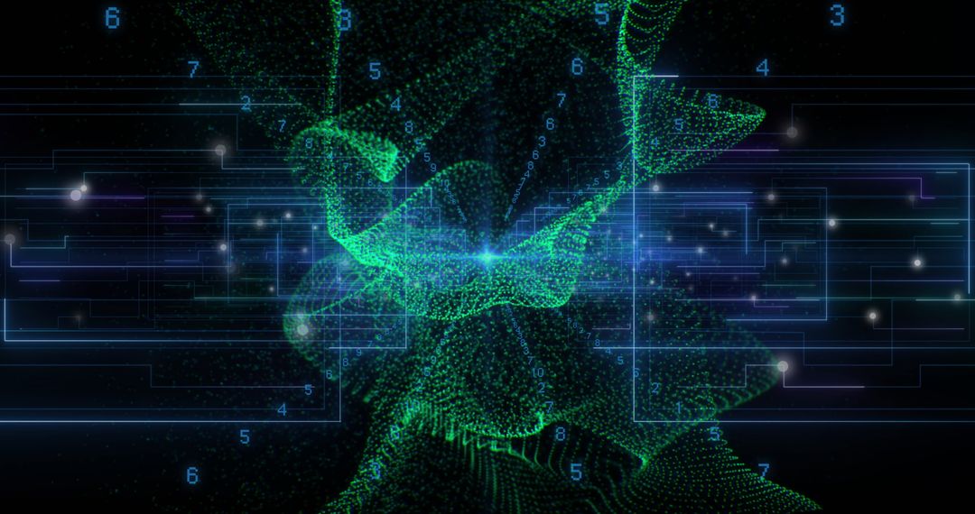 Digital Data Stream with Light Trails in Cyber Space Interface