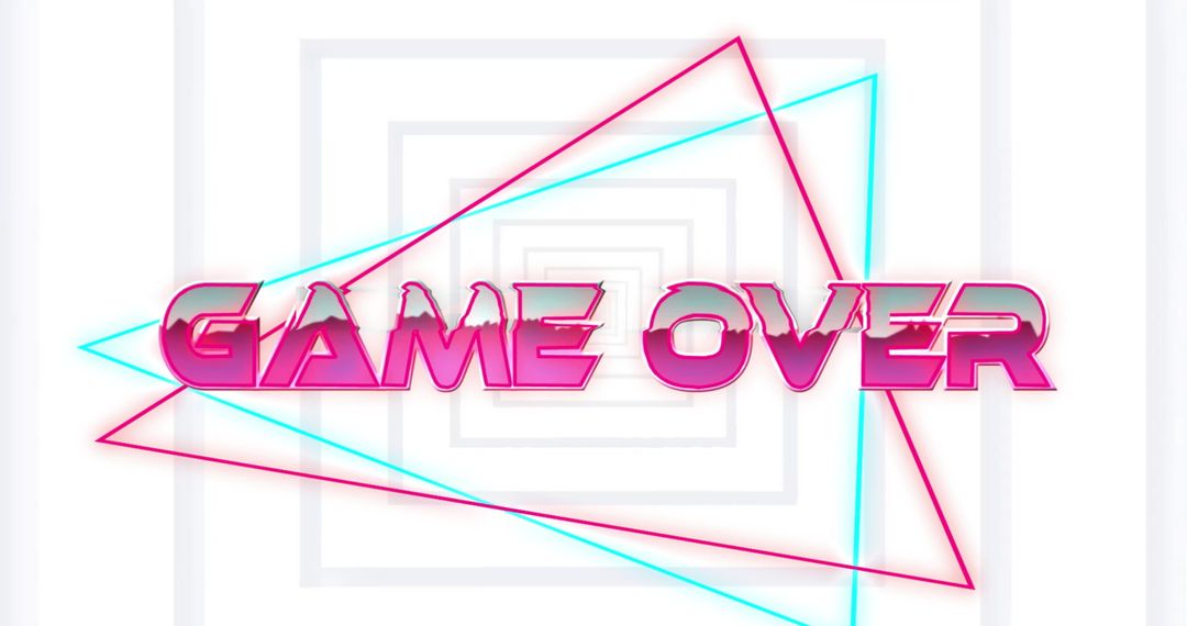 Digital Retro Game Over Text with Neon Geometric Design