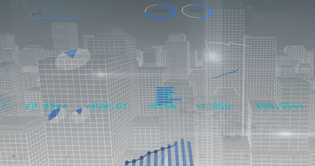 Futuristic Financial Data Hologram Over Cityscape