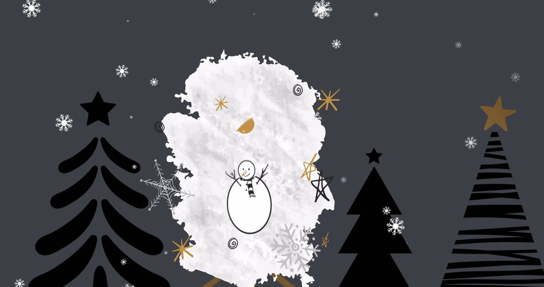 Festive Snowman and Christmas Trees Greeting Card Background