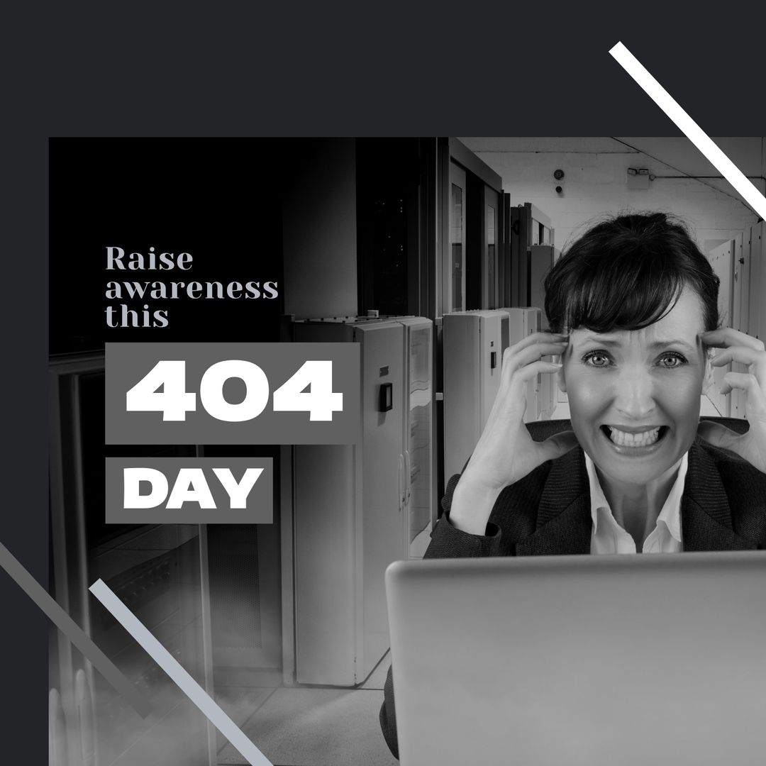 Stressed Businesswoman on 404 Day Raising Internet Awareness