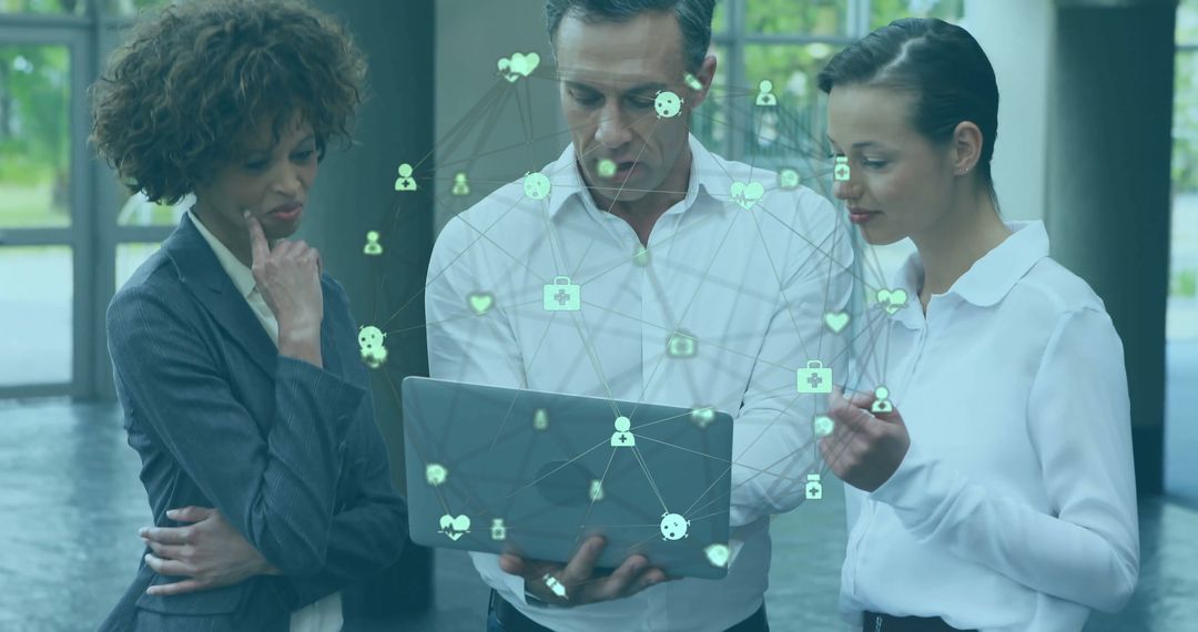 Professionals Discussing Data Visualizations in Modern Office