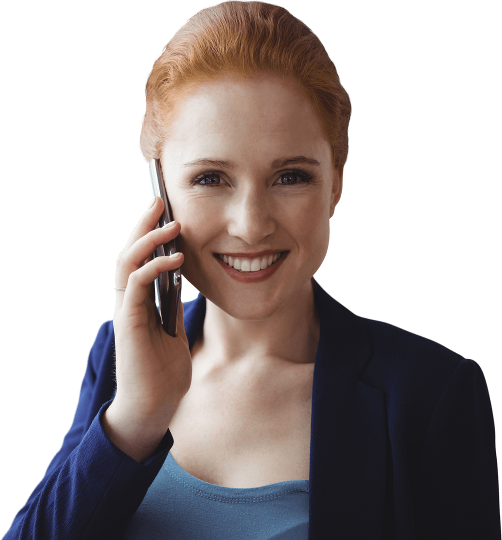 Transparent Smiling Businesswoman Talking on Smartphone Professional Executive