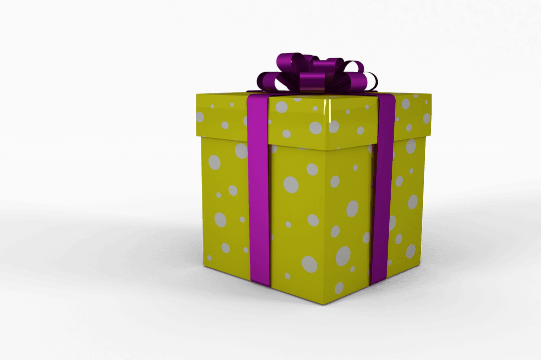 Transparent Yellow Gift Box with Purple Ribbon and Polka Dots