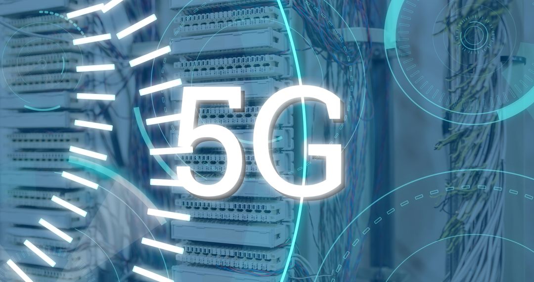 Futuristic 5G Technology with Servers and Circles