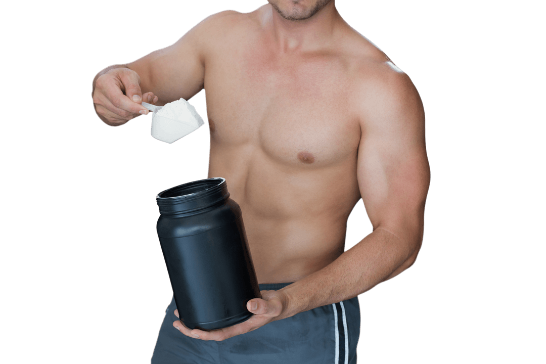 Man Holding Protein Powder on Transparent Background